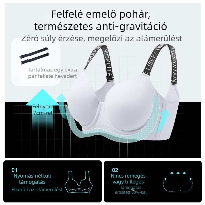 Melltartó varrás nélküli, feszesítő hatás, légáteresztő, push-up, levehető dupla vállpántok