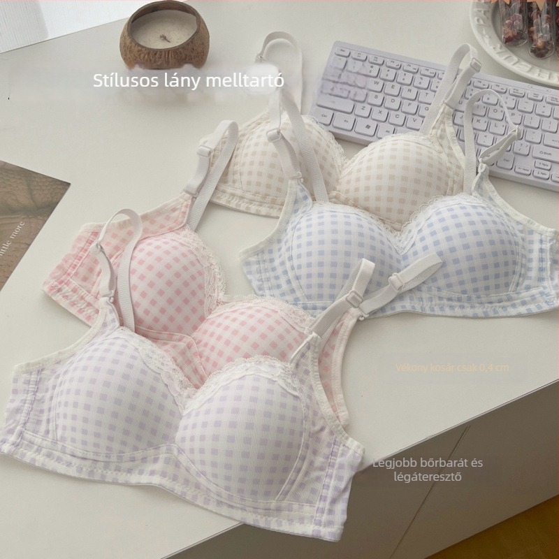 Csipkés kockás seamless push-up melltartó kismellű nőknek, vékony, puha támasz, drót nélküli