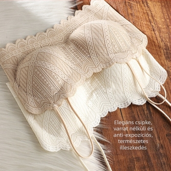 Drót nélküli csipkés bustier dupla pántokkal, varrásmentes, nyitott hátsó design