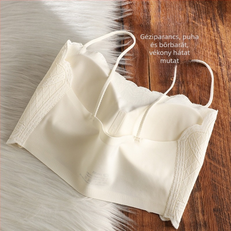 Drót nélküli csipkés bustier dupla pántokkal, varrásmentes, nyitott hátsó design