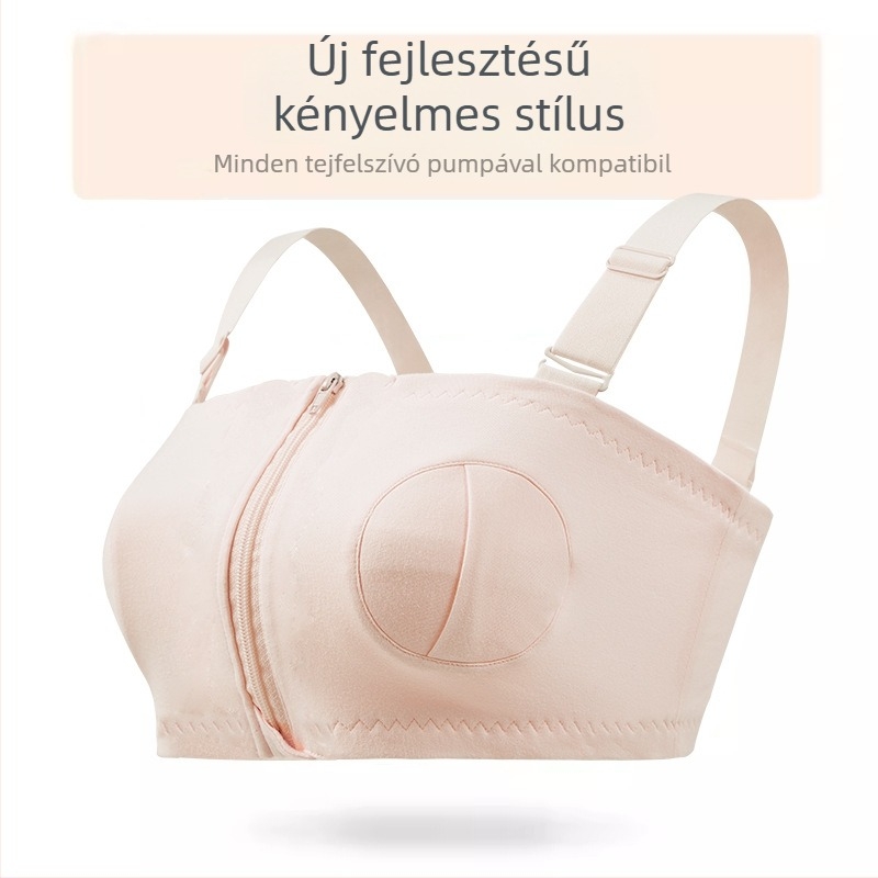 Pamutszoptatós melltartó elülső zárással és egy- vagy kétszárnyú cipzárral, postpartum, levehető dupla vállpántok