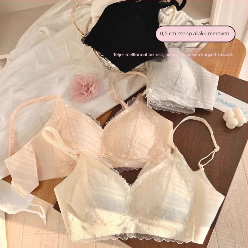 Vezeték nélküli melltartó csipkés díszítéssel, vékony kosárkák, 3/4 kosár, nylon, spandex bélés, lélegző