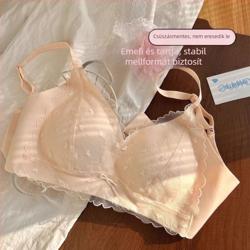 Vezeték nélküli melltartó csipkés díszítéssel, vékony kosárkák, 3/4 kosár, nylon, spandex bélés, lélegző