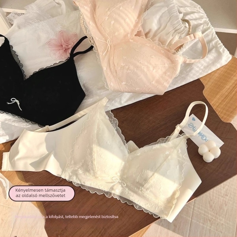 Vezeték nélküli melltartó csipkés díszítéssel, vékony kosárkák, 3/4 kosár, nylon, spandex bélés, lélegző