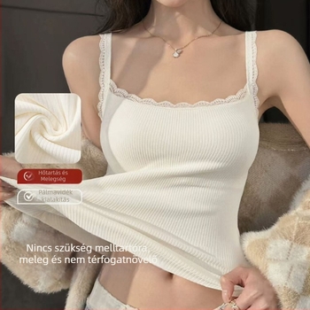 Nylon csipkés hátsó toppal meleg fleece béléssel és beépített 3/4-es kosárkákkal, rögzített vállpántok, egyszerű mindennapi stílus