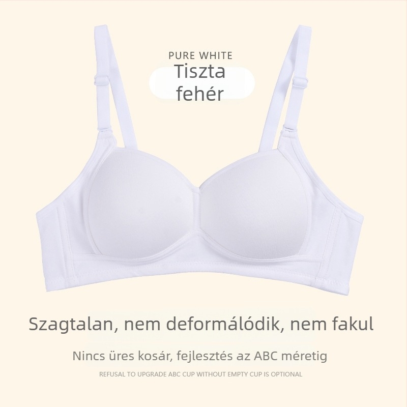 Kislányok pamutból készült formázott kosaras melltartó acélöv nélkül, hátul három sor zár, levehető dupla pántok, 3/4 kosár