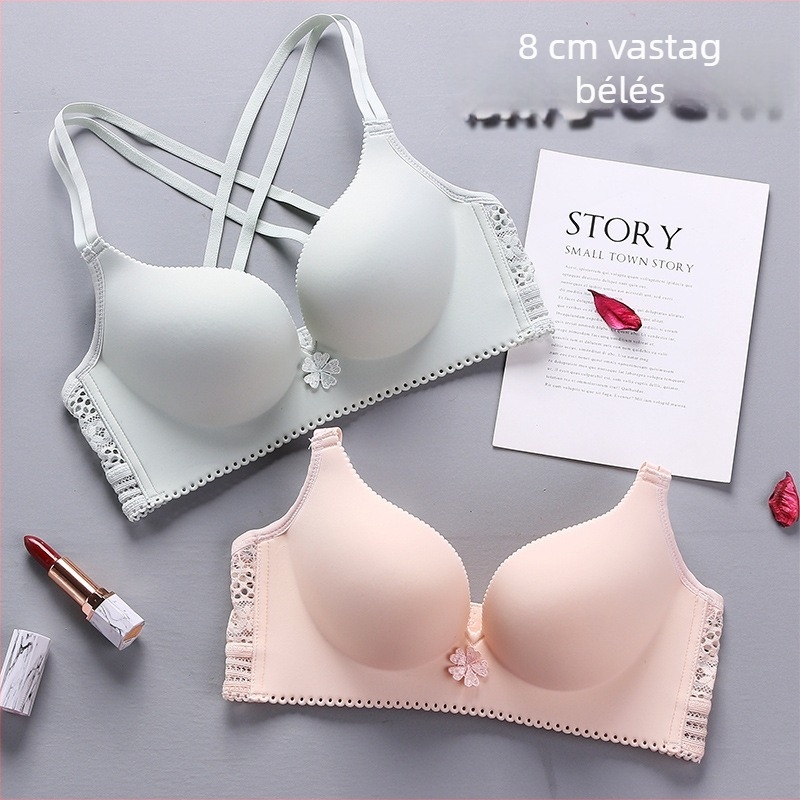 Varratlan melltartó 8 cm vastag párnázással, kis mellek kiemelésére, keresztpántos hátsó rész és csipke, A kosár