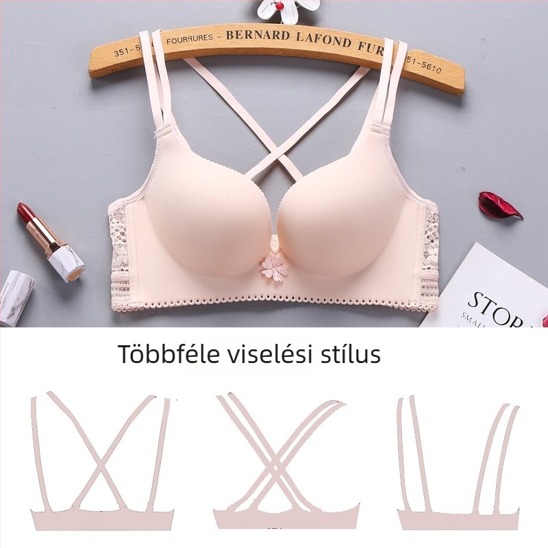 Varratlan melltartó 8 cm vastag párnázással, kis mellek kiemelésére, keresztpántos hátsó rész és csipke, A kosár