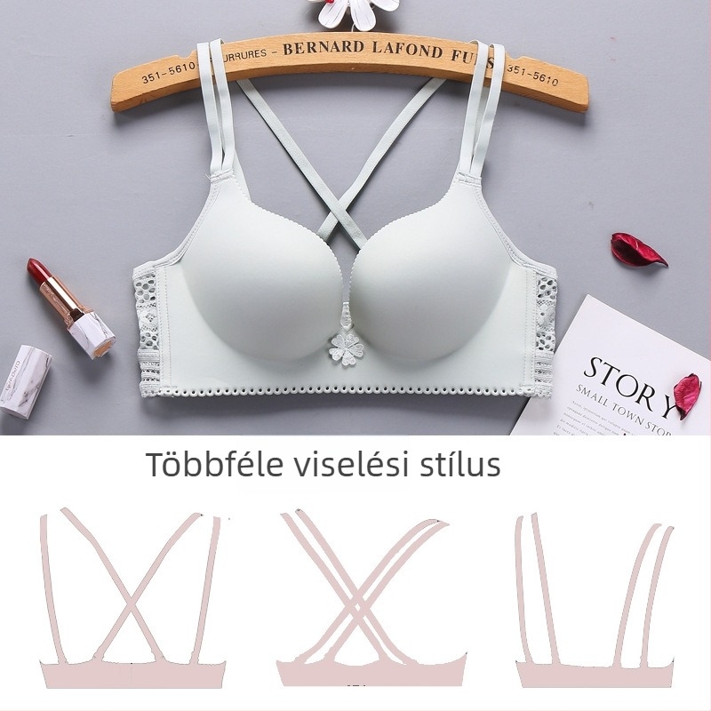 Varratlan melltartó 8 cm vastag párnázással, kis mellek kiemelésére, keresztpántos hátsó rész és csipke, A kosár
