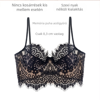 Csipkés melltartó, 3/4 kosár, ultra vékony formázott kosár, merev dupla vállpánt, összegyűjtő hatás és szép hátsó