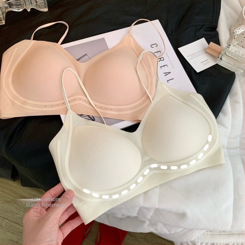 Nylon varrás nélküli melltartó, ultra vékony formázott kosarakkal, lélegző hátsó rész, rögzített kettős vállpántok