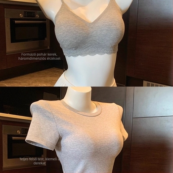 Csipkével szegélyezett, varrás nélküli push-up melltartó, 3/4 kosár, nylon anyag