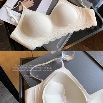 Csipkével szegélyezett, varrás nélküli push-up melltartó, 3/4 kosár, nylon anyag