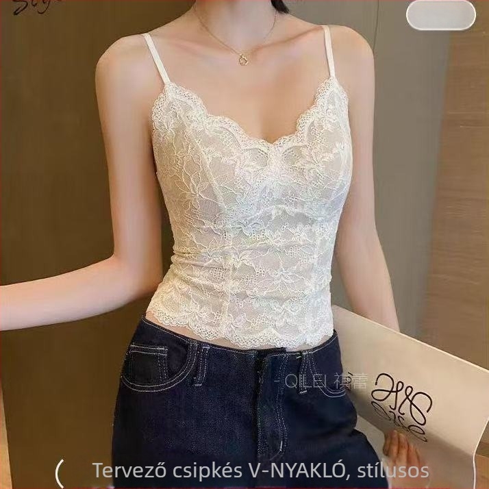 Francia stílusú csipkés camisole, 3/4-es kosár, habból formázott kosár, rögzített vállpántok