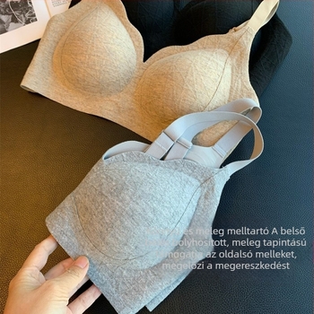 Meleg, könnyű melltartó bolyhos belső résszel, 3/4 kosár, reliefes jacquard mintázat, oldalsó összenyomás, puha támasz
