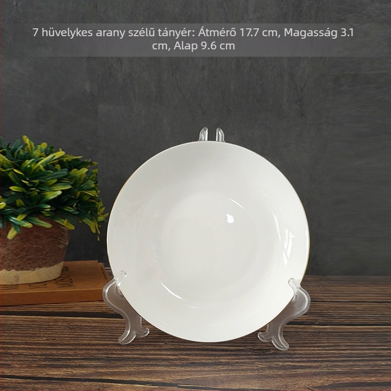 Csontporcelán mély tál, fehér, 15-16 cm átmérő, több méretben, nyomtatható kép, arany perem
