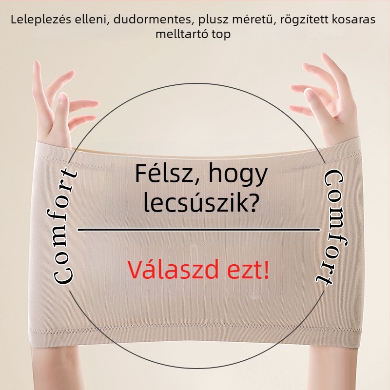 Plusz méretű váll nélküli bandeau melltartó, varrás nélküli, bőrbarát, könnyű, szép hátsó vonal.
