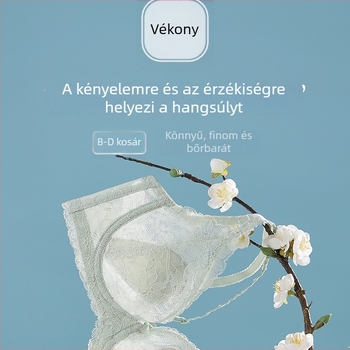 Csipkeremelltartó 3/4-es kosárral, lélegző nylon-spandesz béléssel (30–50%), moldmentes kosár, rögzített kettős vállpántok, hátul három sor kapocs, kényelmes és támogató