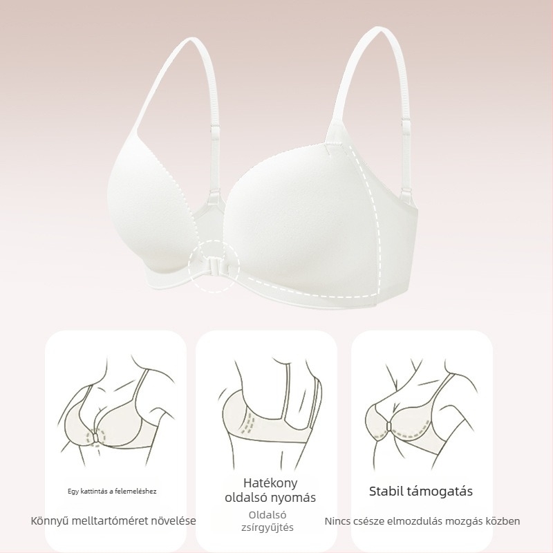 Nylon melltartó elöl kapcsos záródással, hátsó rész nélkül, Push-Up, 3/4 kosár, habos kosár, bélés elasztán