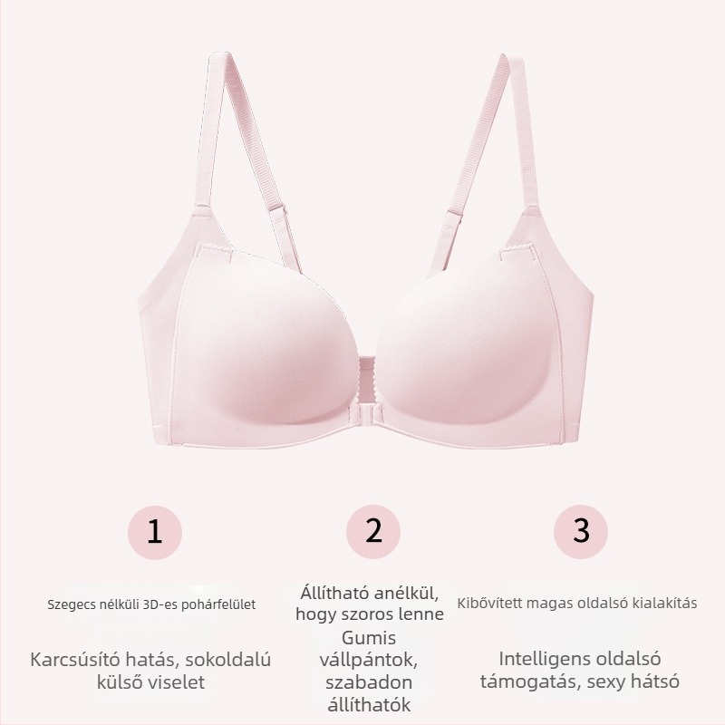 Nylon melltartó elöl kapcsos záródással, hátsó rész nélkül, Push-Up, 3/4 kosár, habos kosár, bélés elasztán