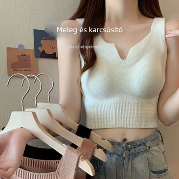 Női pamut camisole melltartóval beépített párnázással, fleece-béléssel, meleg alap felső az őszi-téli időszakhoz