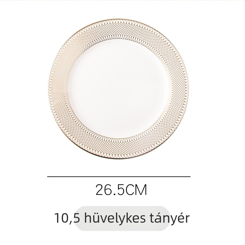 Porcelán lapos tányér, kör étkezési tányér, 24–24,9 cm átmérő, több mintázat, könnyed luxus stílus
