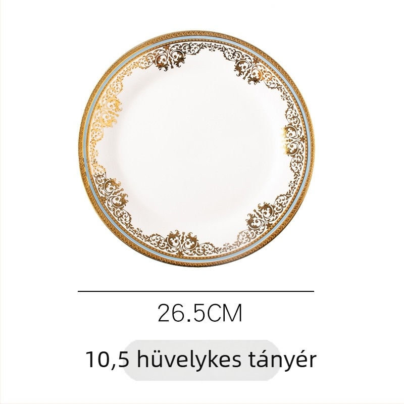 Porcelán lapos tányér, kör étkezési tányér, 24–24,9 cm átmérő, több mintázat, könnyed luxus stílus