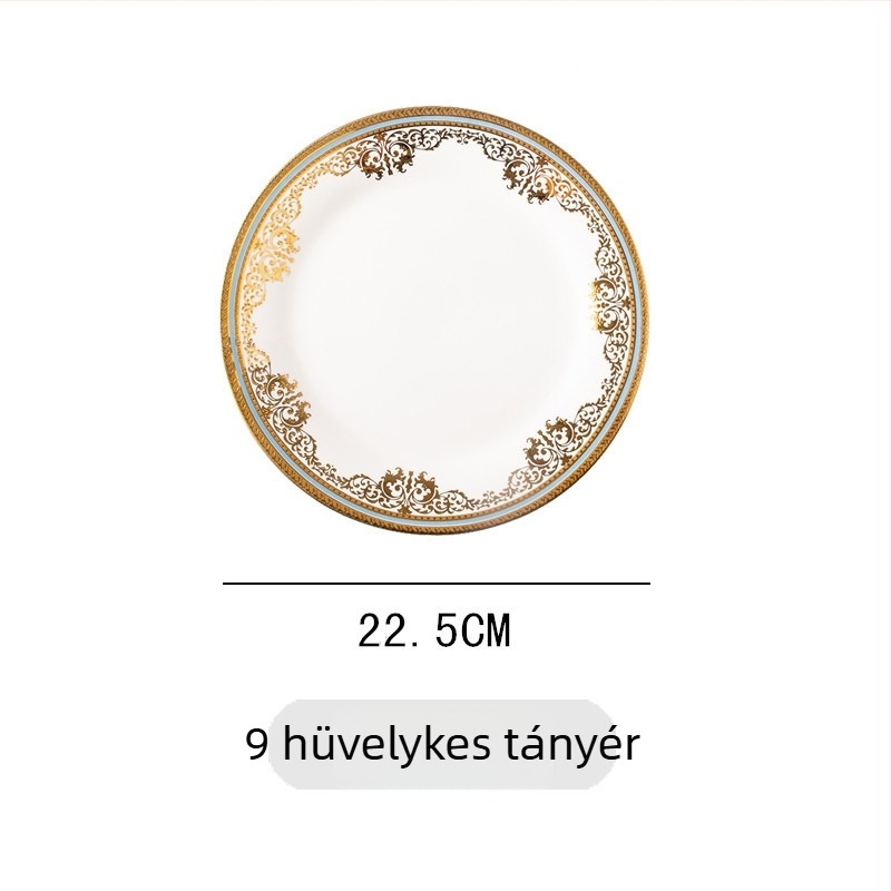 Porcelán lapos tányér, kör étkezési tányér, 24–24,9 cm átmérő, több mintázat, könnyed luxus stílus