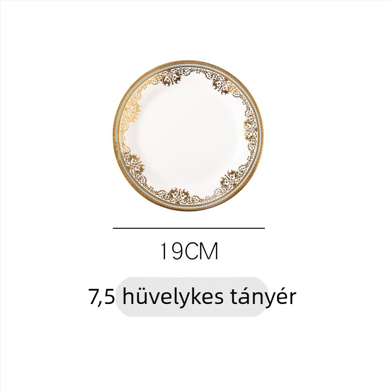 Porcelán lapos tányér, kör étkezési tányér, 24–24,9 cm átmérő, több mintázat, könnyed luxus stílus