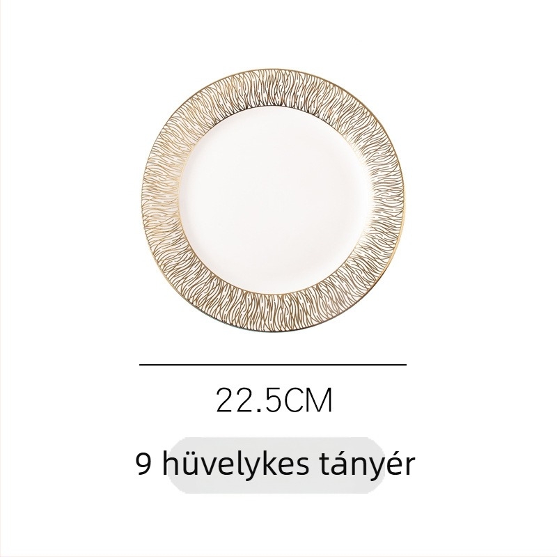 Porcelán lapos tányér, kör étkezési tányér, 24–24,9 cm átmérő, több mintázat, könnyed luxus stílus