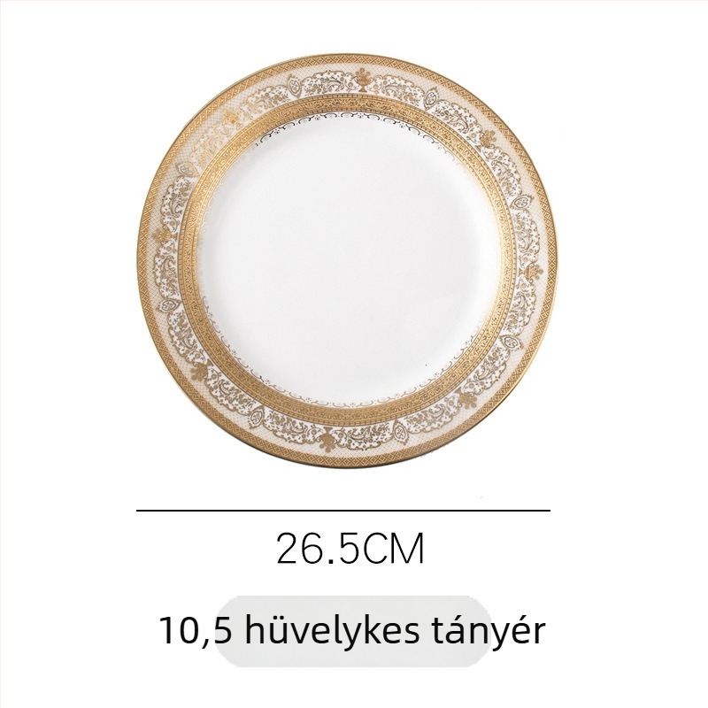 Porcelán lapos tányér, kör étkezési tányér, 24–24,9 cm átmérő, több mintázat, könnyed luxus stílus