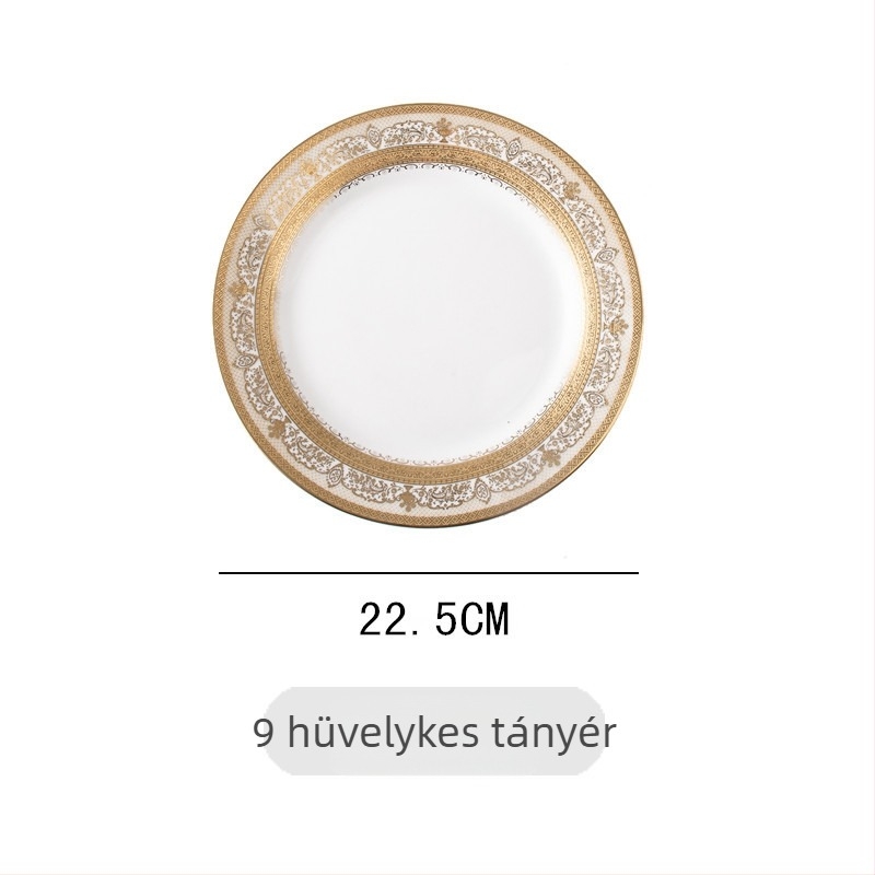 Porcelán lapos tányér, kör étkezési tányér, 24–24,9 cm átmérő, több mintázat, könnyed luxus stílus