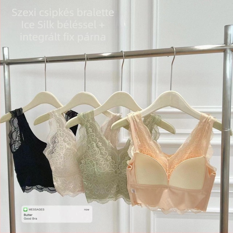 Csipészes latex-wrap melltartó, varrat nélküli, széles pántok, francia hát stílus, háromszög kosár, közepes kosárforma, nylon anyag