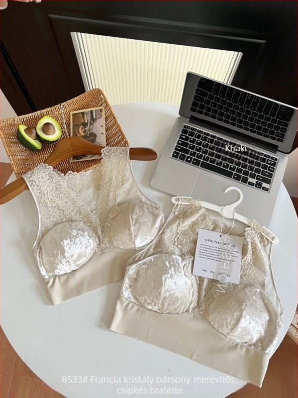Kristályos velúr csipkével készült bralette, fix kosárral, francia stílusú hátsó részzel, koreai hatású hátsó rész, V-nyakú wrap-top nőknek