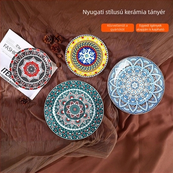 Kerámia kerek tányér bohémi stílusban, kézzel festett virágos mintával, nyugati stílusú étkezési tányér, 18 cm átmérőjű