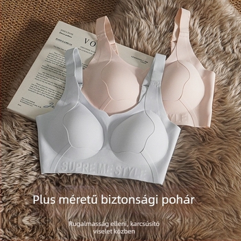 Plusz méretű női nylon melltartó, push-up, varrat nélküli, 3/4 kosár, rögzített kosár, oldalsó támasz, anti-lógás, őszi-téli szezon