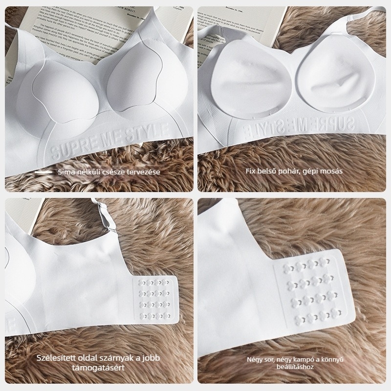 Plusz méretű női nylon melltartó, push-up, varrat nélküli, 3/4 kosár, rögzített kosár, oldalsó támasz, anti-lógás, őszi-téli szezon