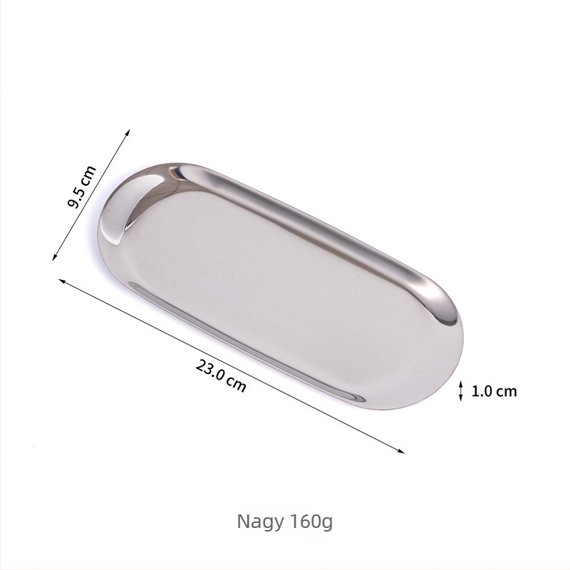 Rozsdamentes acél tároló tál, ovális alak, modern minimalist stílus, elektroplattolt felület, logó testreszabás