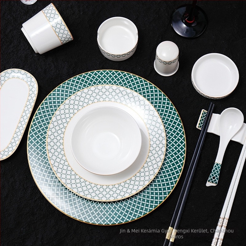 Szállodai asztali szett porcelánból, geometriai, magas minőségű dizájn, overglaze szín, testreszabható