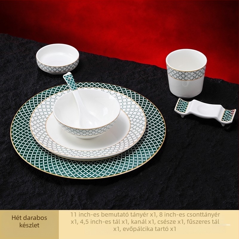 Szállodai asztali szett porcelánból, geometriai, magas minőségű dizájn, overglaze szín, testreszabható