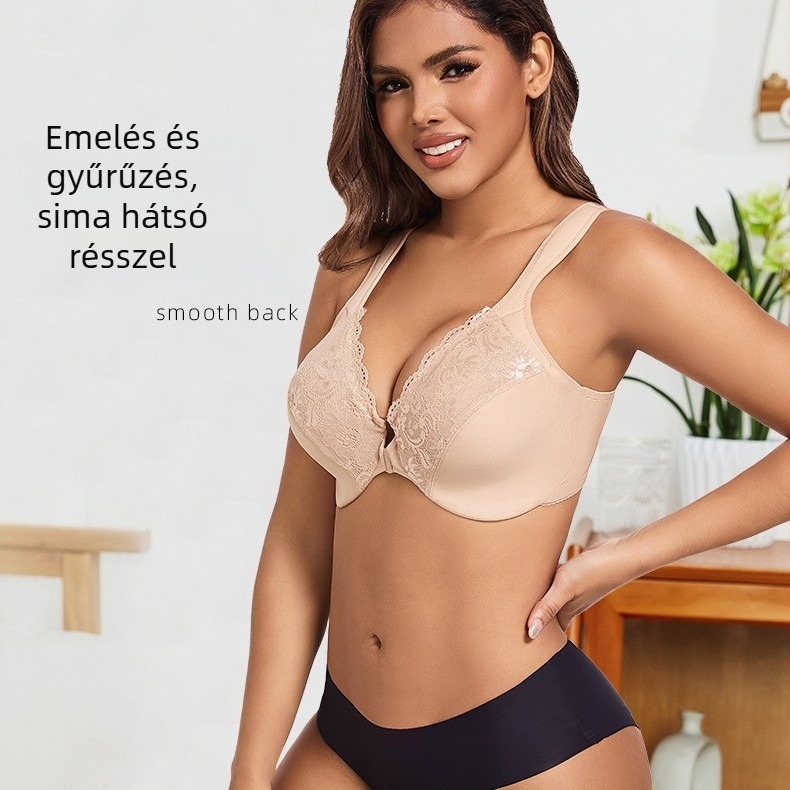 Csipkés melltartó ultra‑vékony formázott kosár, elülső zárás, 3/4 kosár, push-up