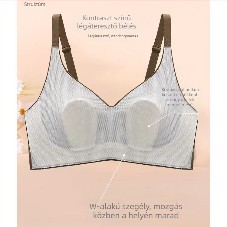 Varrásmentes, ultrakönnyű, vezeték nélküli melltartó, kifejezetten telt keblekhez, lágy támasz, lélegző Ice Silk anyag