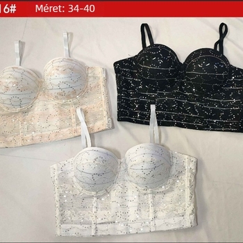 Csipkés melltartó csontozattal, levehető vállpántokkal, 3/4 kosár, formázott kosár: vékony felső rész, vastag alsó rész, fő anyag: pamut