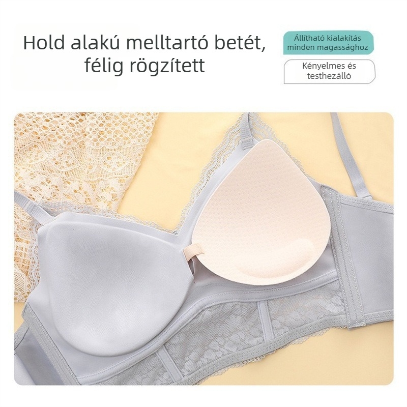 Francia satin csipkés melltartó drót nélküli, lélegző, varrás nélküli, push-up, 3/4 kosár, oldal formázó