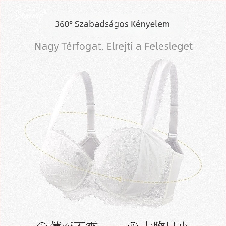 Pamut csipkés Push-Up melltartó, 3/4 kosár, anti-prolaps, francia csipke