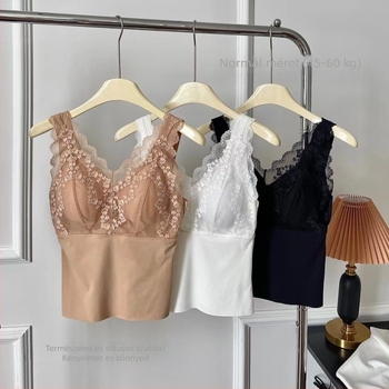 Air Cup francia csipkés camisole latex párnázással, középhosszú, szép hátsó rész, nőknek