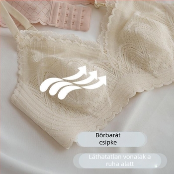 Csipkés nylon melltartó nyúlfül alakú Cup Rabbit-Ear Cup, vezeték nélküli, vékony formázó kosár, rögzített dupla vállpántok, hátul három sor kapocs
