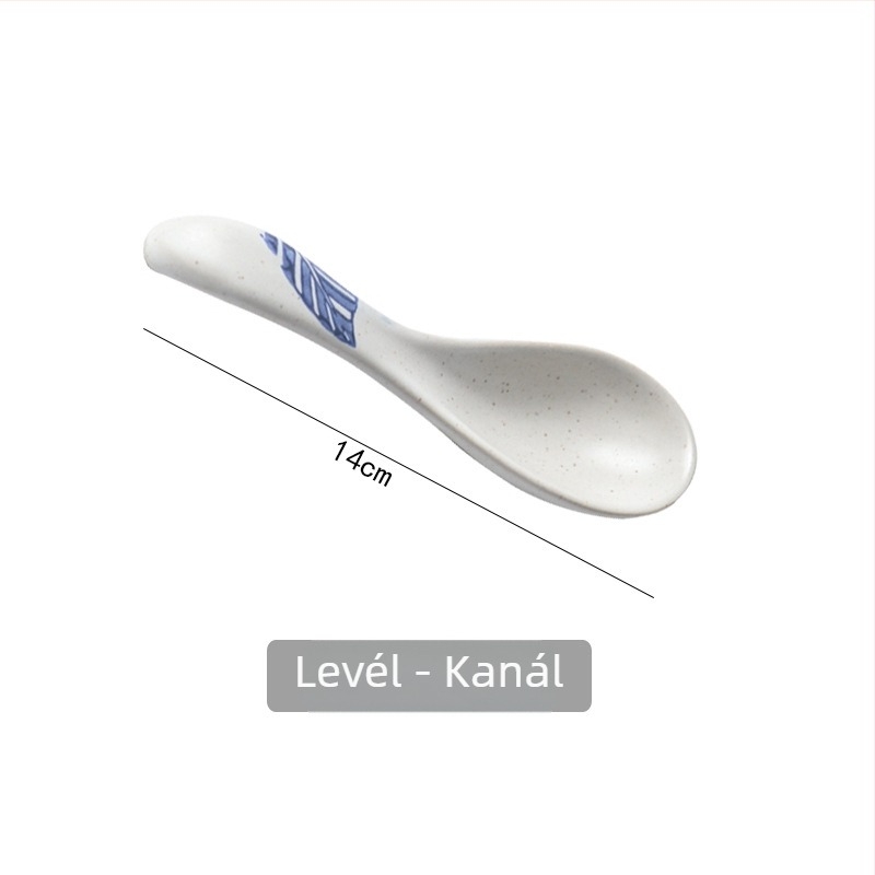 Kék-fehér csont porcelán étkészlet virágos mintával, 4 darab: tál, kanál, csont porcelános tányér és pohár (Tao kerámia)