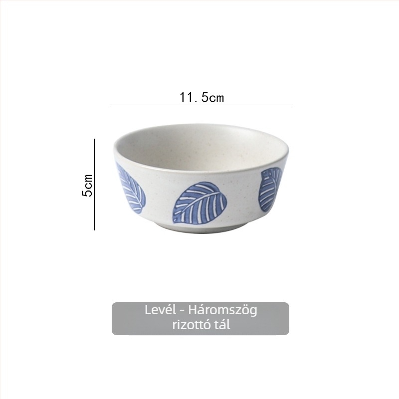 Kék-fehér csont porcelán étkészlet virágos mintával, 4 darab: tál, kanál, csont porcelános tányér és pohár (Tao kerámia)