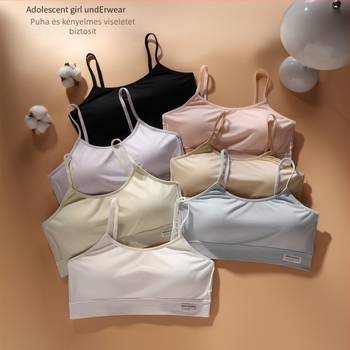 Légáteresztő, vállpánt nélküli lányoknak készült top mellkasbetéttel, 3/4-es kosár, puha hab, nylon anyagból, 9–13 éveseknek